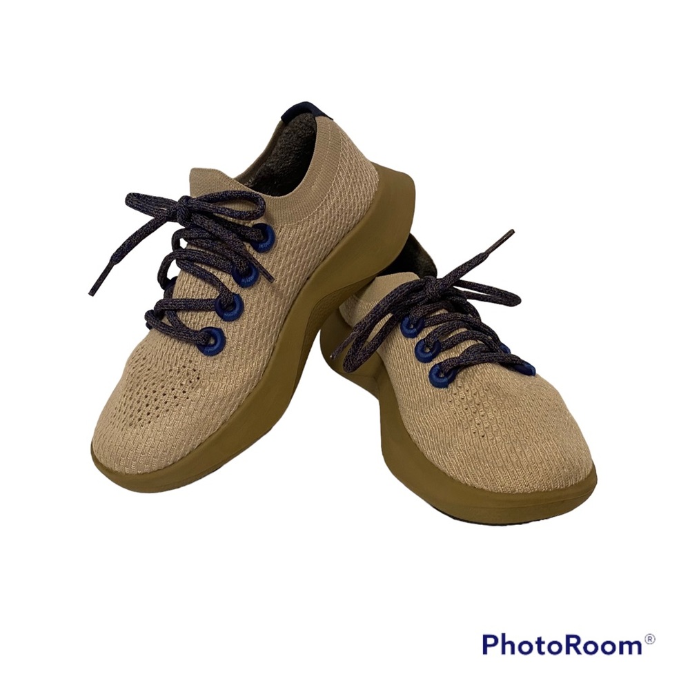 ALLBIRDS SNEAKERS SHOES TREE DASHERS CREAM BLUE RUNNING SIZE 5.5 WOMENS